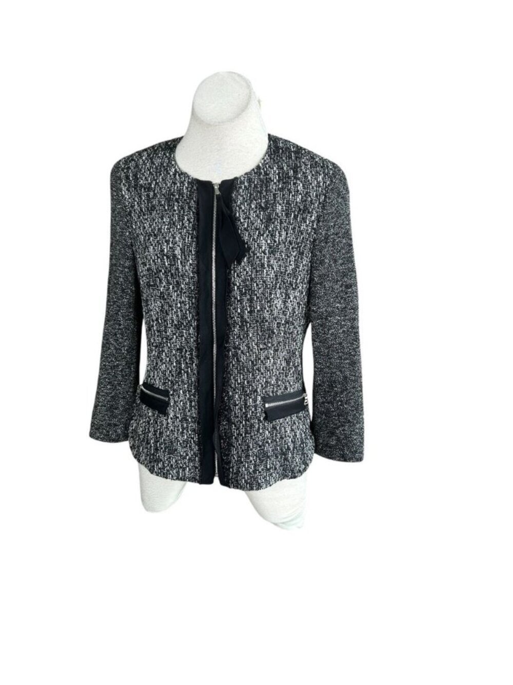 Elie Tahari for Nordstrom Blazer Black Tweed Exposed Zipper Size 8 Career